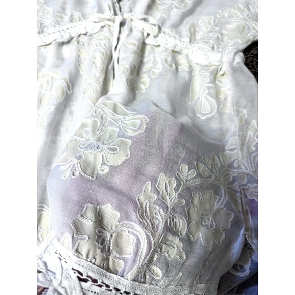 Betsey Johnson White Lace Floral Sheer Kimono Cover Up Tie Front Size S/M - Picture 9 of 11